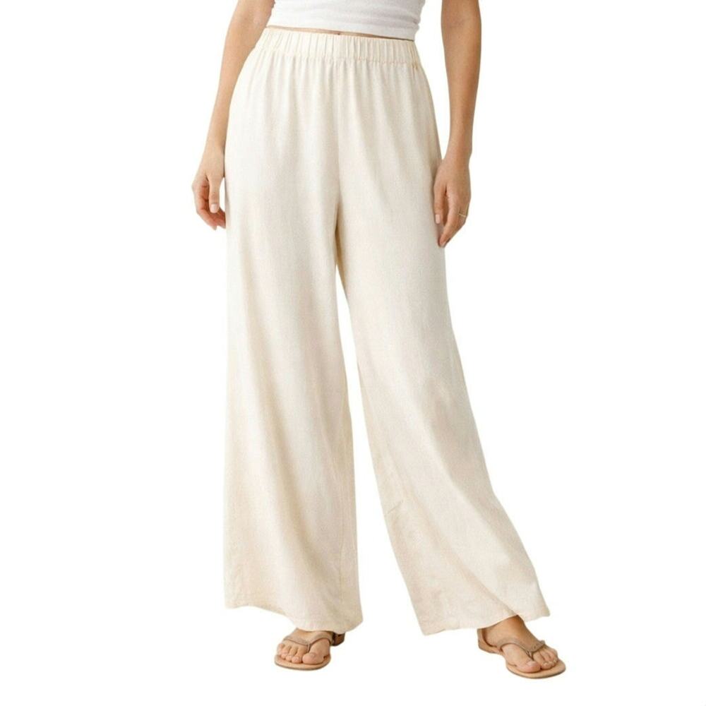 Stella Laguna Beach Cream Palazzo Pants Wide Flowy Elastic Waist Boho Size S